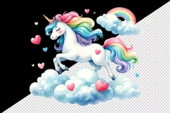 Watercolor cute unicorn mane rainbow clouds hearts Valentine Day print 20 oz tumbler skinny mug wrap clipart t-shirt sublimation printable design