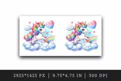 Watercolor cute unicorn mane rainbow clouds hearts Valentine Day print 20 oz tumbler skinny mug wrap clipart t-shirt sublimation printable design
