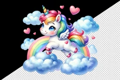 Watercolor cute unicorn mane rainbow clouds hearts Valentine Day print 20 oz tumbler skinny mug wrap clipart t-shirt sublimation printable design