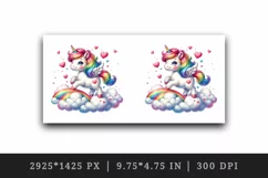 Watercolor cute unicorn mane rainbow clouds hearts Valentine Day print 20 oz tumbler skinny mug wrap clipart t-shirt sublimation printable design