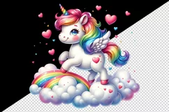 Watercolor cute unicorn mane rainbow clouds hearts Valentine Day print 20 oz tumbler skinny mug wrap clipart t-shirt sublimation printable design