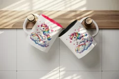 Watercolor cute unicorn mane rainbow clouds hearts Valentine Day print 20 oz tumbler skinny mug wrap clipart t-shirt sublimation printable design