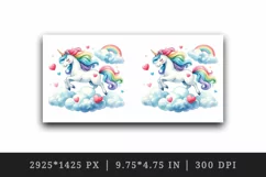 Watercolor cute unicorn mane rainbow clouds hearts Valentine Day print 20 oz tumbler skinny mug wrap clipart t-shirt sublimation printable design