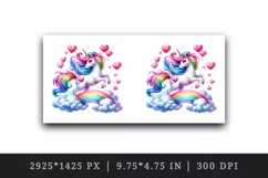 Watercolor cute unicorn mane rainbow clouds hearts Valentine Day print 20 oz tumbler skinny mug wrap clipart t-shirt sublimation printable design