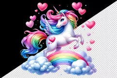Watercolor cute unicorn mane rainbow clouds hearts Valentine Day print 20 oz tumbler skinny mug wrap clipart t-shirt sublimation printable design