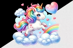 Watercolor cute unicorn mane rainbow clouds hearts Valentine Day print 20 oz tumbler skinny mug wrap clipart t-shirt sublimation printable design