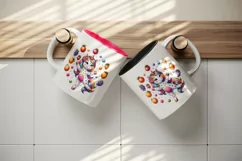 Watercolor cute unicorn multicolored spots juggling colorful fruits print 20 oz tumbler skinny mug wrap clipart t-shirt sublimation printable design