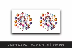 Watercolor cute unicorn multicolored spots juggling colorful fruits print 20 oz tumbler skinny mug wrap clipart t-shirt sublimation printable design