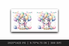 Watercolor cute unicorn pastel balloons flowers festive birthday party print 20oz tumbler skinny mug wrap clipart t-shirt sublimation printable design