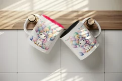 Watercolor cute unicorn pastel balloons flowers festive birthday party print 20oz tumbler skinny mug wrap clipart t-shirt sublimation printable design