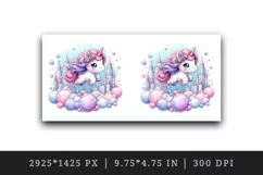 Watercolor cute unicorn pink mane soft pastel bubbles magical cityscape print tumbler skinny mug wrap clipart t-shirt sublimation printable design