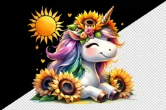 Watercolor cute unicorn radiant sunflowers basking in summer sun flowers print tumbler skinny mug wrap clipart t-shirt sublimation printable design