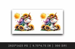 Watercolor cute unicorn radiant sunflowers basking in summer sun flowers print tumbler skinny mug wrap clipart t-shirt sublimation printable design