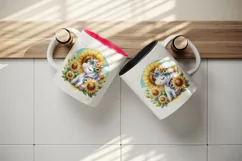 Watercolor cute unicorn radiant sunflowers basking in summer sun flowers print tumbler skinny mug wrap clipart t-shirt sublimation printable design