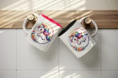 Watercolor cute unicorn rainbow mane jumping through hoop of flowers print 20 oz tumbler skinny mug wrap clipart t-shirt sublimation printable design