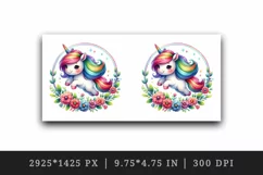 Watercolor cute unicorn rainbow mane jumping through hoop of flowers print 20 oz tumbler skinny mug wrap clipart t-shirt sublimation printable design