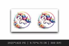 Watercolor cute unicorn rainbow mane jumping through hoop of flowers print 20 oz tumbler skinny mug wrap clipart t-shirt sublimation printable design