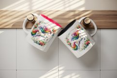 Watercolor cute unicorn rainbow mane jumping through hoop of flowers print 20 oz tumbler skinny mug wrap clipart t-shirt sublimation printable design