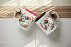 Watercolor cute unicorn rainbow mane jumping through hoop of flowers print 20 oz tumbler skinny mug wrap clipart t-shirt sublimation printable design