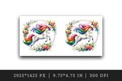 Watercolor cute unicorn rainbow mane jumping through hoop of flowers print 20 oz tumbler skinny mug wrap clipart t-shirt sublimation printable design