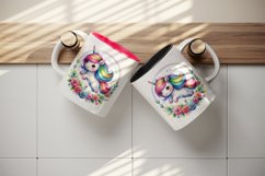 Watercolor cute unicorn rainbow mane jumping through hoop of flowers print 20 oz tumbler skinny mug wrap clipart t-shirt sublimation printable design