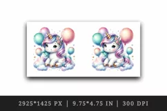 Watercolor cute unicorn shimmering iridescent horn floating balloons print 20 oz tumbler skinny mug wrap clipart t-shirt sublimation printable design