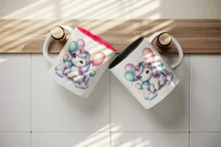 Watercolor cute unicorn shimmering iridescent horn floating balloons print 20 oz tumbler skinny mug wrap clipart t-shirt sublimation printable design