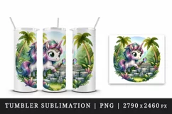Watercolor cute unicorn shimmering mane discovering ancient jungle ruins print tumbler skinny mug wrap clipart t-shirt sublimation printable design