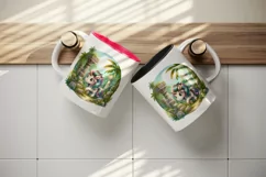 Watercolor cute unicorn shimmering mane discovering ancient ruins in jungle print 20 oz tumbler mug wrap clipart t-shirt sublimation printable design