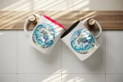 Watercolor cute unicorn shimmering mane sea waves ocean dolphins print 20 oz tumbler skinny mug wrap clipart t-shirt sublimation printable design