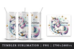 Watercolor cute unicorn shimmering mane tail stars word Unicorn quote print 20 oz tumbler skinny mug wrap clipart t-shirt sublimation printable design