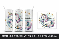Watercolor cute unicorn shimmering mane tail stars word Unicorn quote print 20 oz tumbler skinny mug wrap clipart t-shirt sublimation printable design