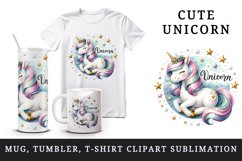 Watercolor cute unicorn shimmering mane tail stars word Unicorn quote print 20 oz tumbler skinny mug wrap clipart t-shirt sublimation printable design