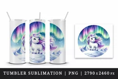 Watercolor cute unicorn shimmering northern lights on snowy mountain print 20 oz tumbler skinny mug wrap clipart t-shirt sublimation printable design