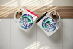 Watercolor cute unicorn shimmering northern lights on snowy mountaintop print tumbler skinny mug wrap clipart t-shirt sublimation printable design