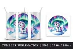 Watercolor cute unicorn shimmering northern lights on snowy mountaintop print tumbler skinny mug wrap clipart t-shirt sublimation printable design