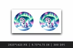 Watercolor cute unicorn shimmering northern lights on snowy mountaintop print tumbler skinny mug wrap clipart t-shirt sublimation printable design