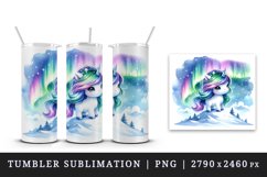 Watercolor cute unicorn shimmering northern lights snowy mountaintop print 20 oz tumbler skinny mug wrap clipart t-shirt sublimation printable design