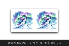 Watercolor cute unicorn shimmering northern lights snowy mountaintop print 20 oz tumbler skinny mug wrap clipart t-shirt sublimation printable design