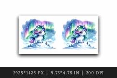 Watercolor cute unicorn shimmering northern lights snowy mountaintop print 20 oz tumbler skinny mug wrap clipart t-shirt sublimation printable design