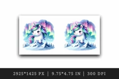 Watercolor cute unicorn shimmering northern lights snowy mountaintop print 20 oz tumbler skinny mug wrap clipart t-shirt sublimation printable design