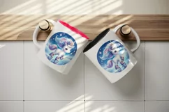 Watercolor cute unicorn skating on frozen lake under the stars winter print 20 oz tumbler skinny mug wrap clipart t-shirt sublimation printable design