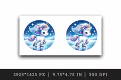 Watercolor cute unicorn skating on frozen lake under the stars winter print 20 oz tumbler skinny mug wrap clipart t-shirt sublimation printable design
