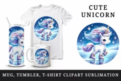 Watercolor cute unicorn skating on frozen lake under the stars winter print 20 oz tumbler skinny mug wrap clipart t-shirt sublimation printable design