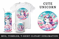 Watercolor cute unicorn soft cotton candy clouds candyland dreamscape print 20 oz tumbler skinny mug wrap clipart t-shirt sublimation printable design
