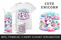 Watercolor cute unicorn soft cotton candy clouds candyland dreamscape print 20 oz tumbler skinny mug wrap clipart t-shirt sublimation printable design