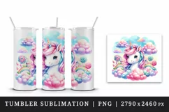 Watercolor cute unicorn soft cotton candy clouds candyland dreamscape print 20 oz tumbler skinny mug wrap clipart t-shirt sublimation printable design