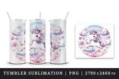 Watercolor cute unicorn soft cotton candy clouds candyland dreamscape print 20 oz tumbler skinny mug wrap clipart t-shirt sublimation printable design