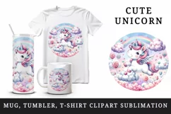 Watercolor cute unicorn soft cotton candy clouds candyland dreamscape print 20 oz tumbler skinny mug wrap clipart t-shirt sublimation printable design