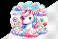 Watercolor cute unicorn soft cotton candy clouds candyland dreamscape print 20 oz tumbler skinny mug wrap clipart t-shirt sublimation printable design